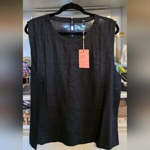 Quince Elegant Black Linen Sleeveless Blouse Extra Large